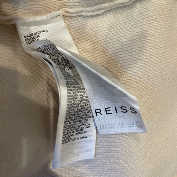 Reiss Sutton Wool blend off the shoulder cream midi dress size L - Picture 8 of 10